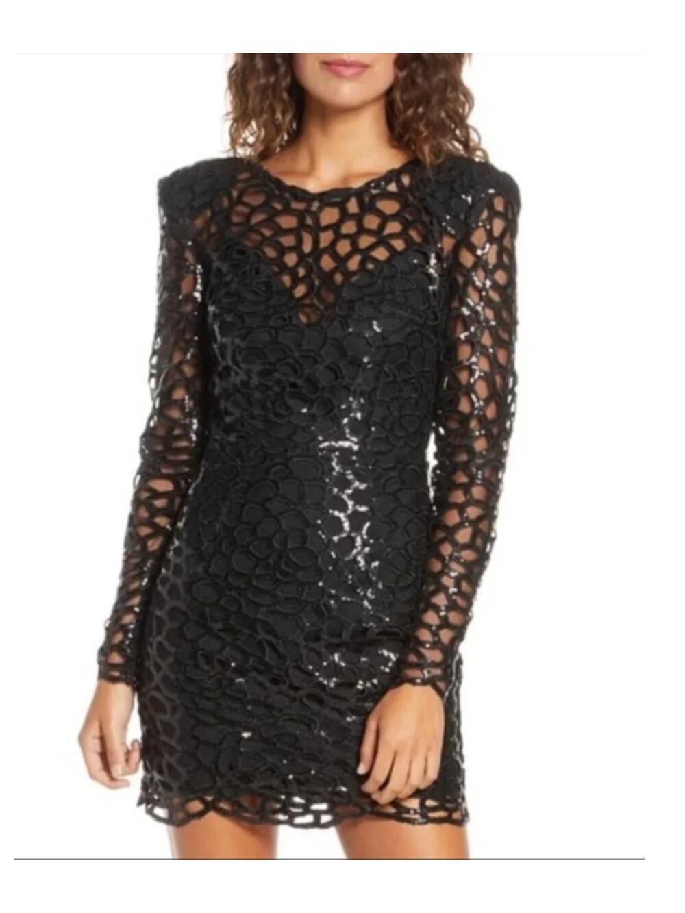 NEW Bronx and Banco Spider Sequin Web Long Sleeve Mini Dress Size Large